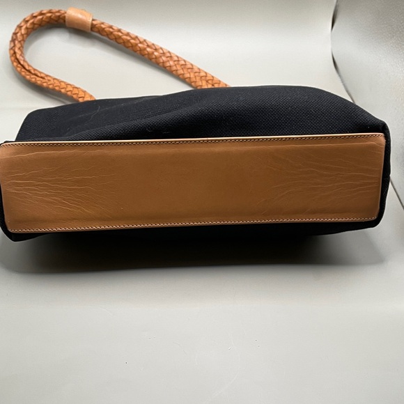 Brahmin Nylon Navy and Brown Braided Leather Shoulder Bag Brahmin Suede Interior - Picture 7 of 12